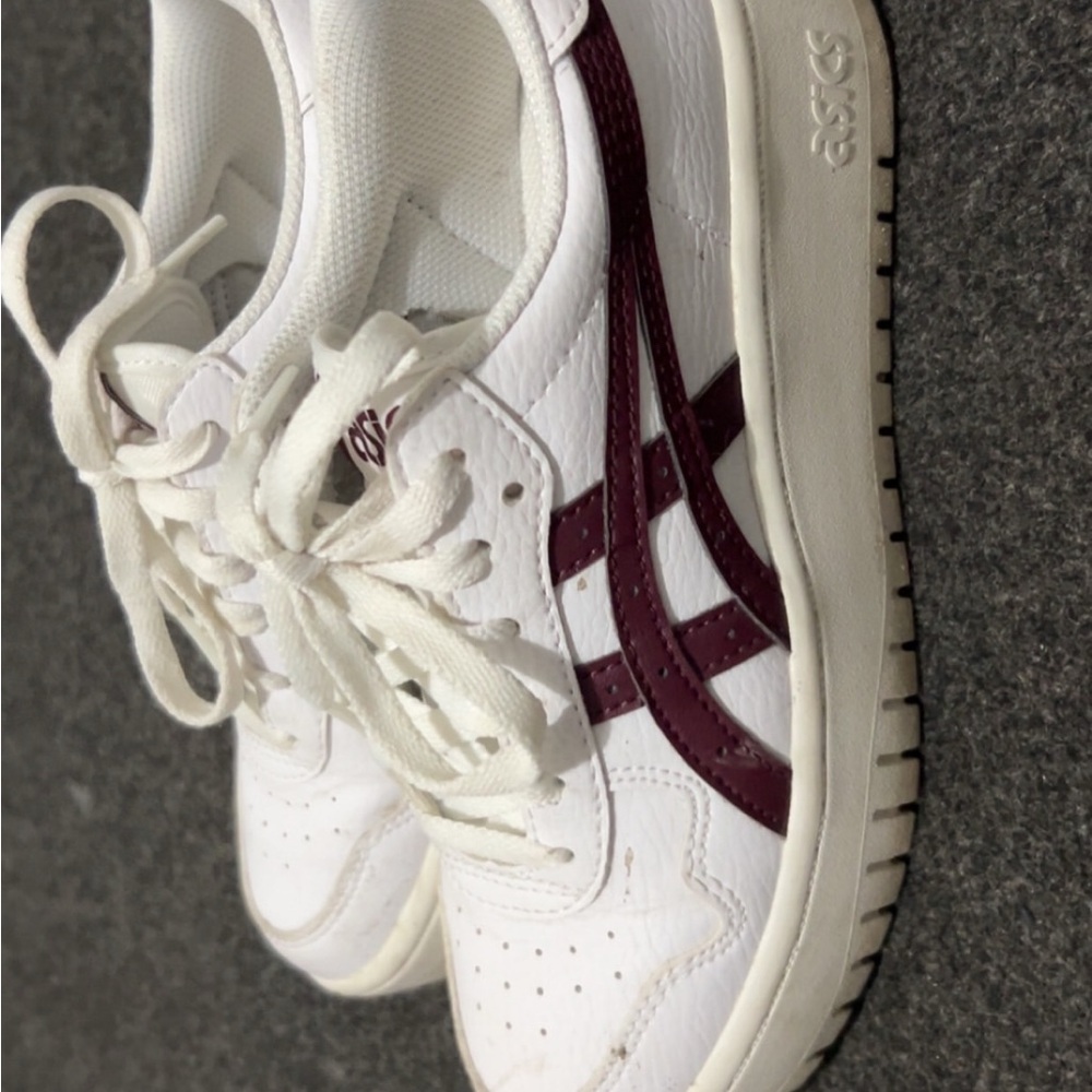 Asics White and Maroon Platform Sneakers